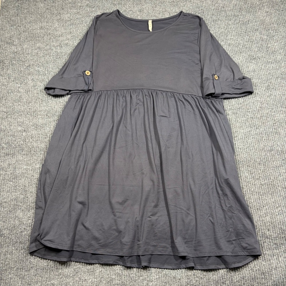MTS Dress Women Plus Size 1X Gray Babydoll Tunic Top Short Sleeve Button Detail